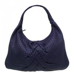 Pre Owned Bottega Veneta Purple Intrecciato Leather Maxi Pleated Veneta Hobo Bag