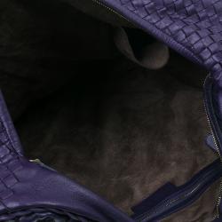 Pre Owned Bottega Veneta Purple Intrecciato Leather Maxi Pleated Veneta Hobo Bag
