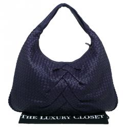 Pre Owned Bottega Veneta Purple Intrecciato Leather Maxi Pleated Veneta Hobo Bag