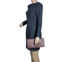 Pre Owned Bottega Veneta Petra Woven Nappa Leather Twist Lock Clutch