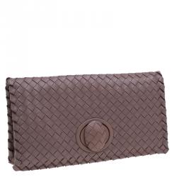 Pre Owned Bottega Veneta Petra Woven Nappa Leather Twist Lock Clutch