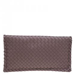Pre Owned Bottega Veneta Petra Woven Nappa Leather Twist Lock Clutch