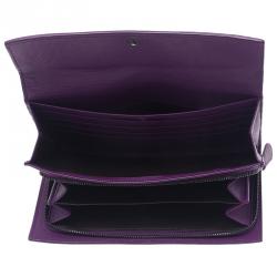Pre Owned Bottega Veneta Purple Intrecciato Continental Flap Wallet
