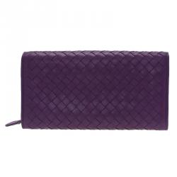Pre Owned Bottega Veneta Purple Intrecciato Continental Flap Wallet