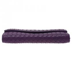 Pre Owned Bottega Veneta Purple Intrecciato Continental Flap Wallet