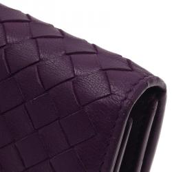 Pre Owned Bottega Veneta Purple Intrecciato Continental Flap Wallet