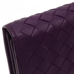 Pre Owned Bottega Veneta Purple Intrecciato Continental Flap Wallet