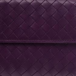 Pre Owned Bottega Veneta Purple Intrecciato Continental Flap Wallet
