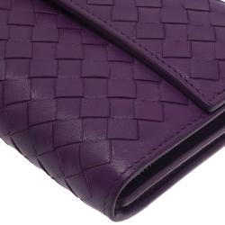 Pre Owned Bottega Veneta Purple Intrecciato Continental Flap Wallet