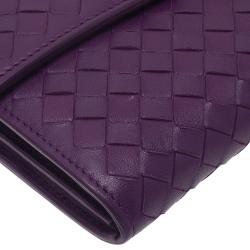 Pre Owned Bottega Veneta Purple Intrecciato Continental Flap Wallet