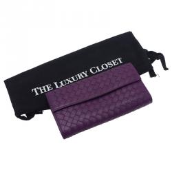 Pre Owned Bottega Veneta Purple Intrecciato Continental Flap Wallet
