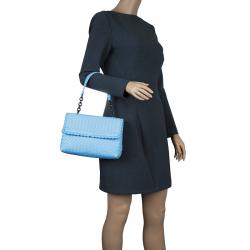 Pre Owned Bottega Veneta Baby Blue Intrecciato Leather Small Olimpia Top Handle Bag