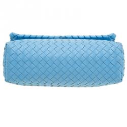 Pre Owned Bottega Veneta Baby Blue Intrecciato Leather Small Olimpia Top Handle Bag