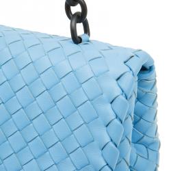 Pre Owned Bottega Veneta Baby Blue Intrecciato Leather Small Olimpia Top Handle Bag