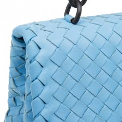 Pre Owned Bottega Veneta Baby Blue Intrecciato Leather Small Olimpia Top Handle Bag