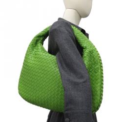 Pre Owned Bottega Veneta Green Intrecciato Woven Nappa Leather Medium Belly Veneta Hobo