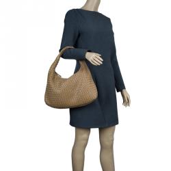 Pre Owned Bottega Veneta Brown Intrecciato Stitched Nappa Leather Medium Veneta Hobo 