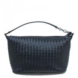 Pre Owned Bottega Veneta Black Intrecciato Nappa Leather Shoulder Bag