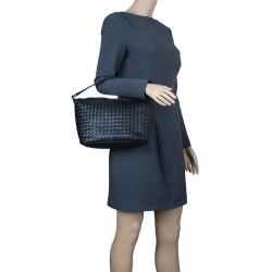 Pre Owned Bottega Veneta Black Intrecciato Nappa Leather Shoulder Bag