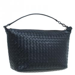 Pre Owned Bottega Veneta Black Intrecciato Nappa Leather Shoulder Bag