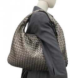 Pre Owned Bottega Veneta Grey Intrecciato Woven Nappa Leather Large Veneta Hobo