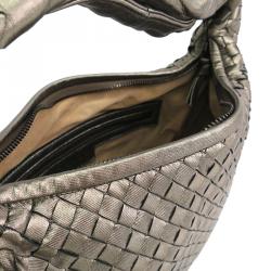 Pre Owned Bottega Veneta Grey Intrecciato Woven Nappa Leather Large Veneta Hobo