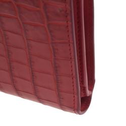 Pre Owned Bottega Veneta Red Croc Embossed Fume Wallet