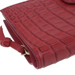 Pre Owned Bottega Veneta Red Croc Embossed Fume Wallet