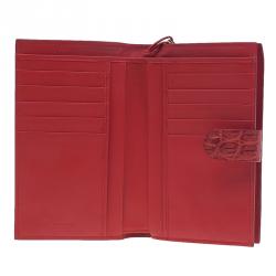 Pre Owned Bottega Veneta Red Croc Embossed Fume Wallet