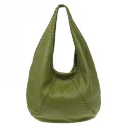 Pre Owned Bottega Veneta Olive Green Leather Large Cervo Hobo