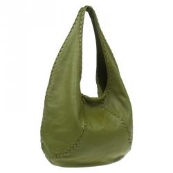 Pre Owned Bottega Veneta Olive Green Leather Large Cervo Hobo