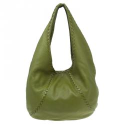 Pre Owned Bottega Veneta Olive Green Leather Large Cervo Hobo