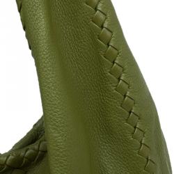 Pre Owned Bottega Veneta Olive Green Leather Large Cervo Hobo