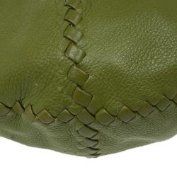Pre Owned Bottega Veneta Olive Green Leather Large Cervo Hobo