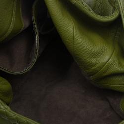 Pre Owned Bottega Veneta Olive Green Leather Large Cervo Hobo