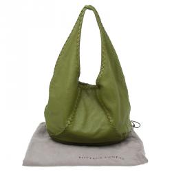 Pre Owned Bottega Veneta Olive Green Leather Large Cervo Hobo