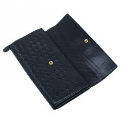 Pre Owned Bottega Veneta Black Intrecciato Leather Continental Flap Wallet