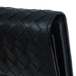 Pre Owned Bottega Veneta Black Intrecciato Leather Continental Flap Wallet