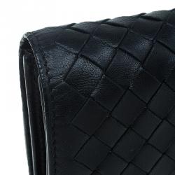Pre Owned Bottega Veneta Black Intrecciato Leather Continental Flap Wallet
