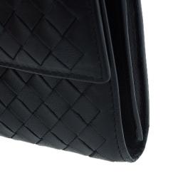 Pre Owned Bottega Veneta Black Intrecciato Leather Continental Flap Wallet