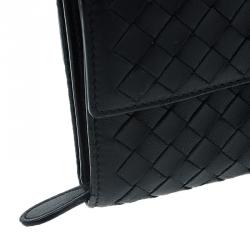 Pre Owned Bottega Veneta Black Intrecciato Leather Continental Flap Wallet