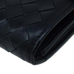 Pre Owned Bottega Veneta Black Intrecciato Leather Continental Flap Wallet