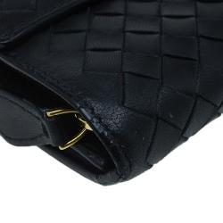 Pre Owned Bottega Veneta Black Intrecciato Leather Continental Flap Wallet