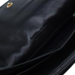 Pre Owned Bottega Veneta Black Intrecciato Leather Continental Flap Wallet