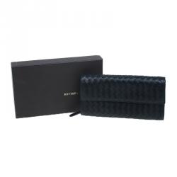 Pre Owned Bottega Veneta Black Intrecciato Leather Continental Flap Wallet