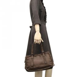 Pre Owned Bottega Veneta Brown Intrecciato Calfskin Leather Tote