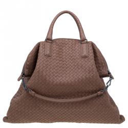 Pre Owned Bottega Veneta Brown Intrecciato Woven Nappa Leather Convertible Tote