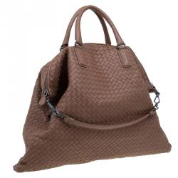Pre Owned Bottega Veneta Brown Intrecciato Woven Nappa Leather Convertible Tote