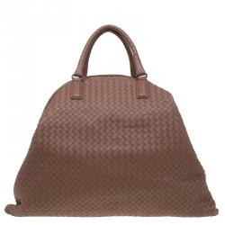 Pre Owned Bottega Veneta Brown Intrecciato Woven Nappa Leather Convertible Tote