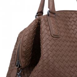 Pre Owned Bottega Veneta Brown Intrecciato Woven Nappa Leather Convertible Tote